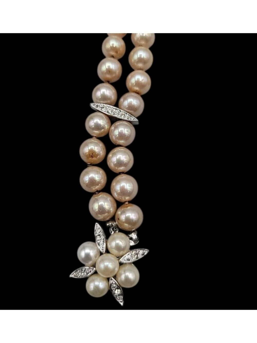 Vintage Panetta Double Strand Champagne Faux Pearl Bracelet Rhinestone Clasp - Picture 16 of 16